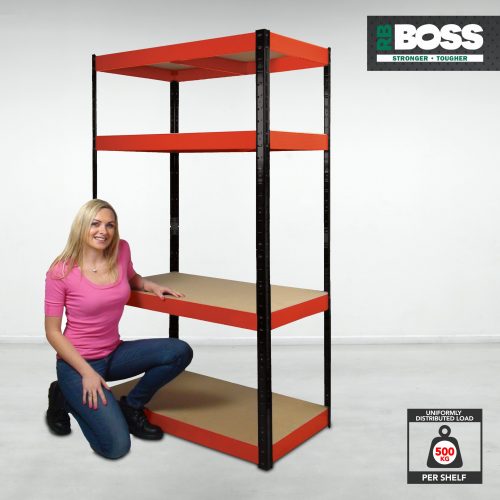 1800 x 900 x 400 NEW 13503 RB Boss Shelf Kit 4 MDF Boltless Shelves Red/Black 
